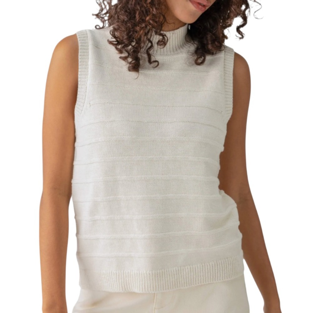 SANCTUARY Life is Easy OFF-WHITE TANK SWEATER SHELL Wide Rib Mock Neck Cotton S